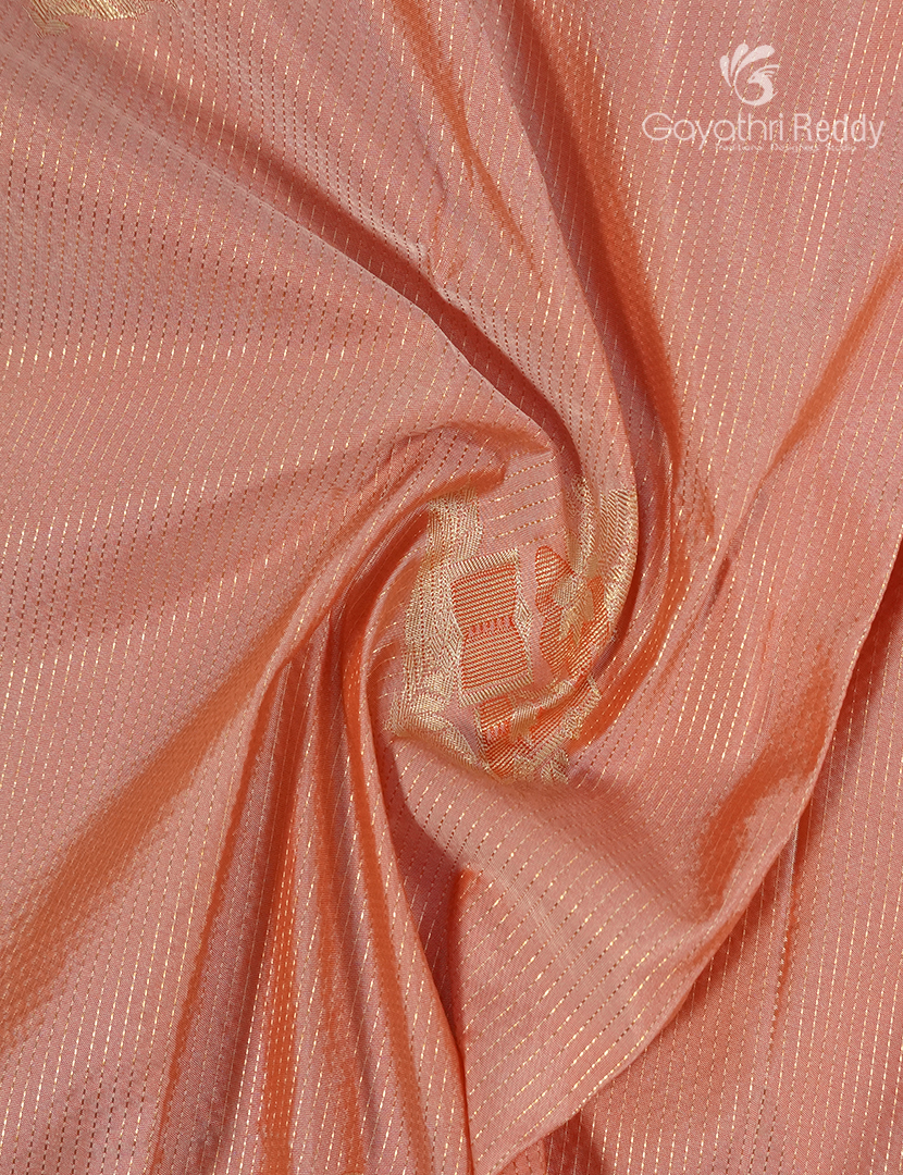 Semi Kanchipuram Silk Saree in Peach and Deep Brown