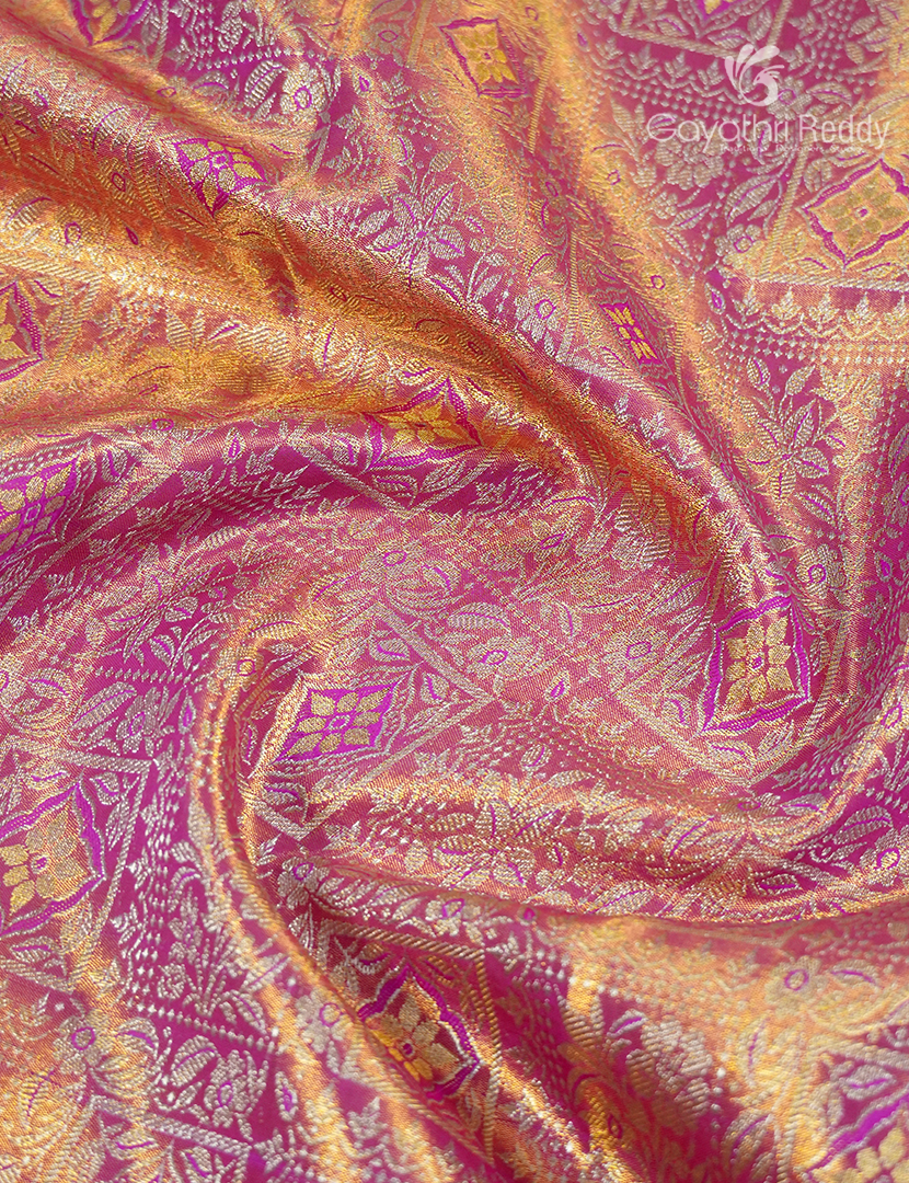 Pure Kanchipuram Silk Bridal Saree in Hot Pink and Pink