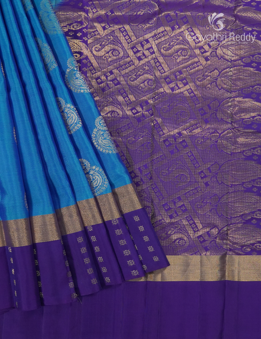 Pure Kanchipuram Temple wear in Peacock blue and Deep Purple