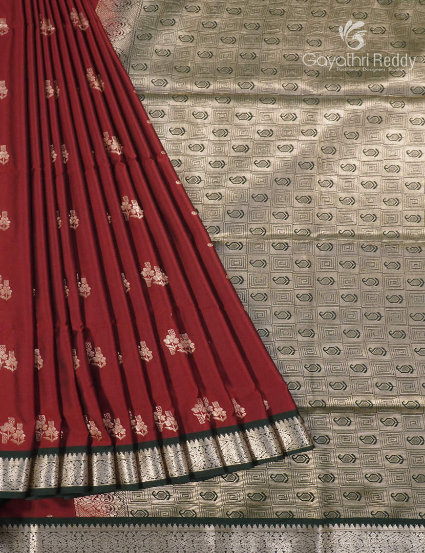 Soft Silk Saree in Deep Maroon and Deep Green