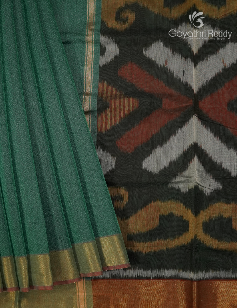 Semi Ikat Sico Saree in Sea Foam Green
