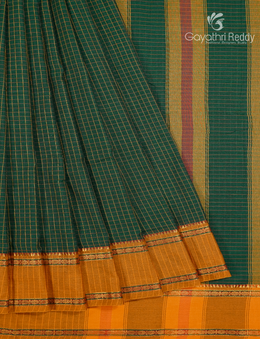 Pure Narayanpet Cotton Saree in Bottle Green