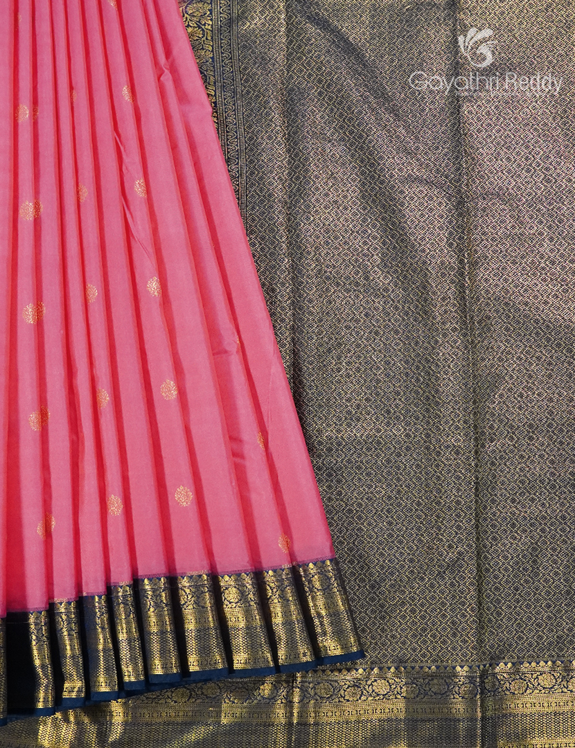 Semi Kanchipuram Silk Saree in Baby Pink and Deep Navy Blue