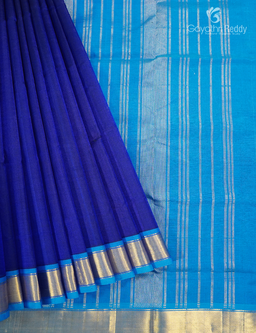 Pure Arani Sico Saree in Deep Blue and Sky Blue