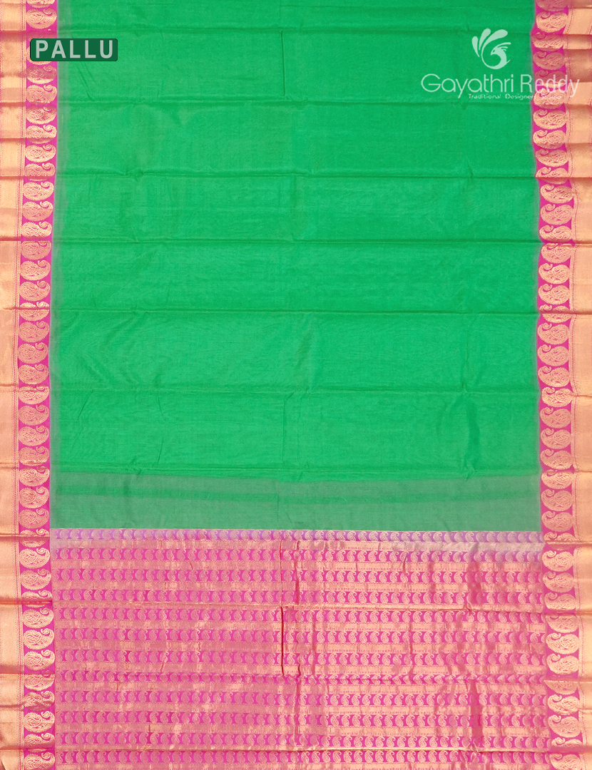 Pure Kanchi Sico Saree in Parrot Green and Lotus Pink