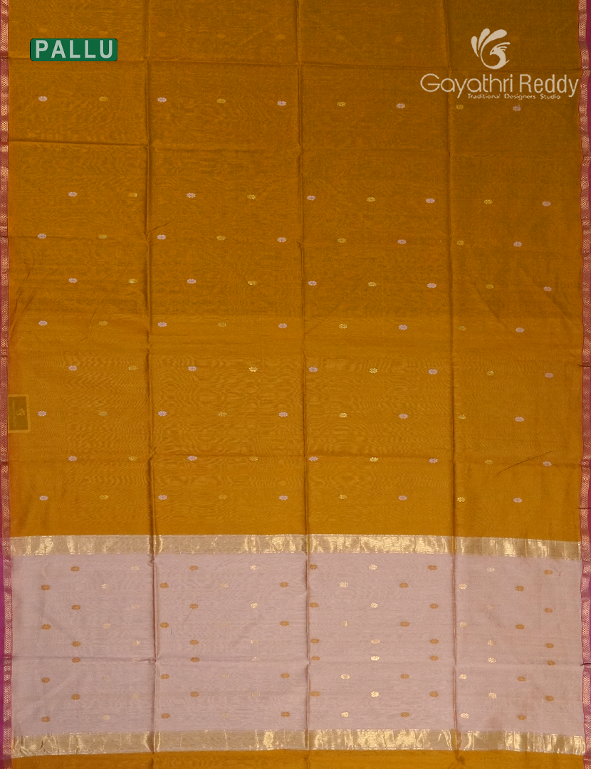 Pure Chanderi Sico Saree in Deep Mustard and Powder Pink