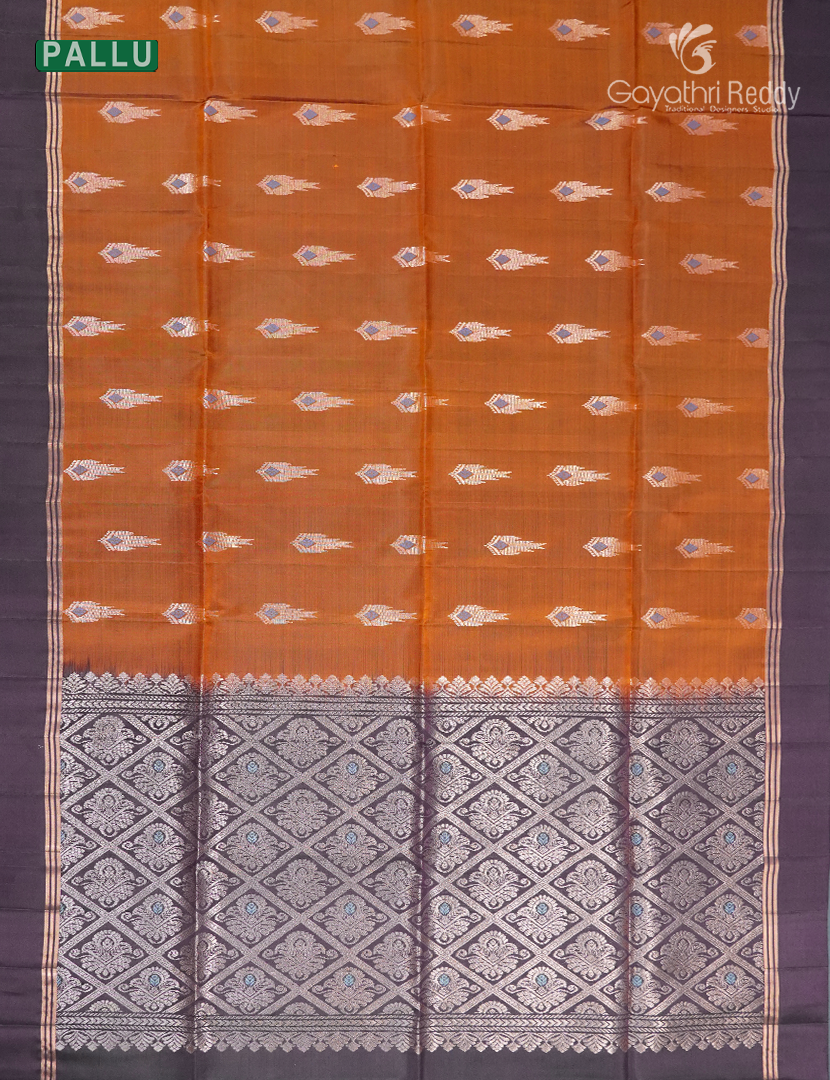 Light weight Kanchipuram Silk Saree in Burnt Orange and Deep Snuff