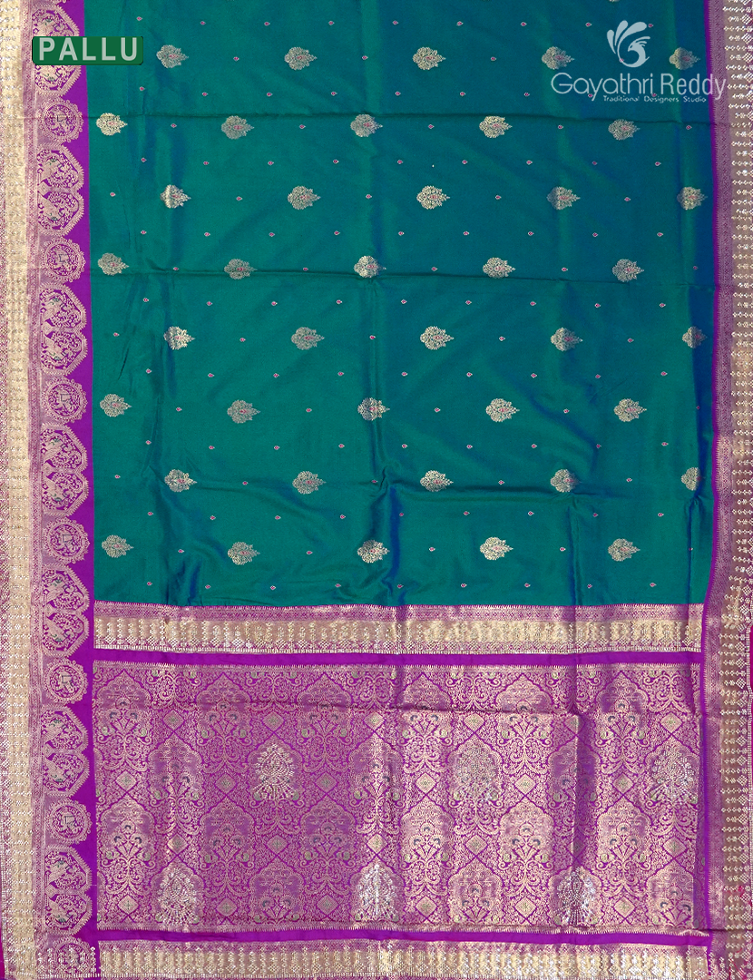 Semi Kanchipuram Silk Fancy Saree in Deep Rama Green and Magenta