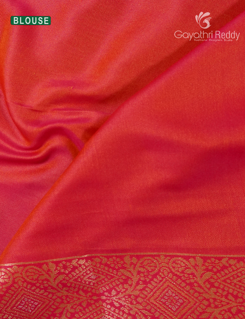 Semi Kanchipuram Art Silk Saree in Tangarine and Pink