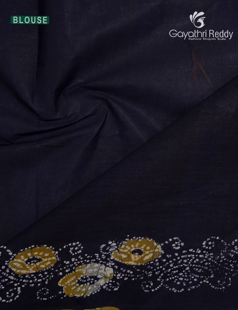 Cotton Batik Print Saree in Deep Navy Blue