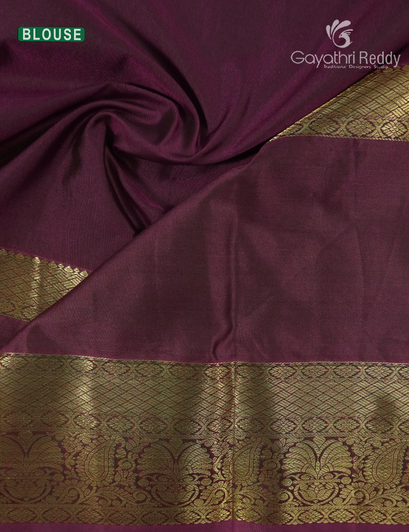 Semi Kanchipuram Silk Saree in Mango Green and Deep Brown