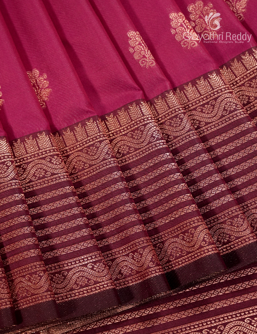 Semi Kanchipuram Art Silk Saree in Rani Pink