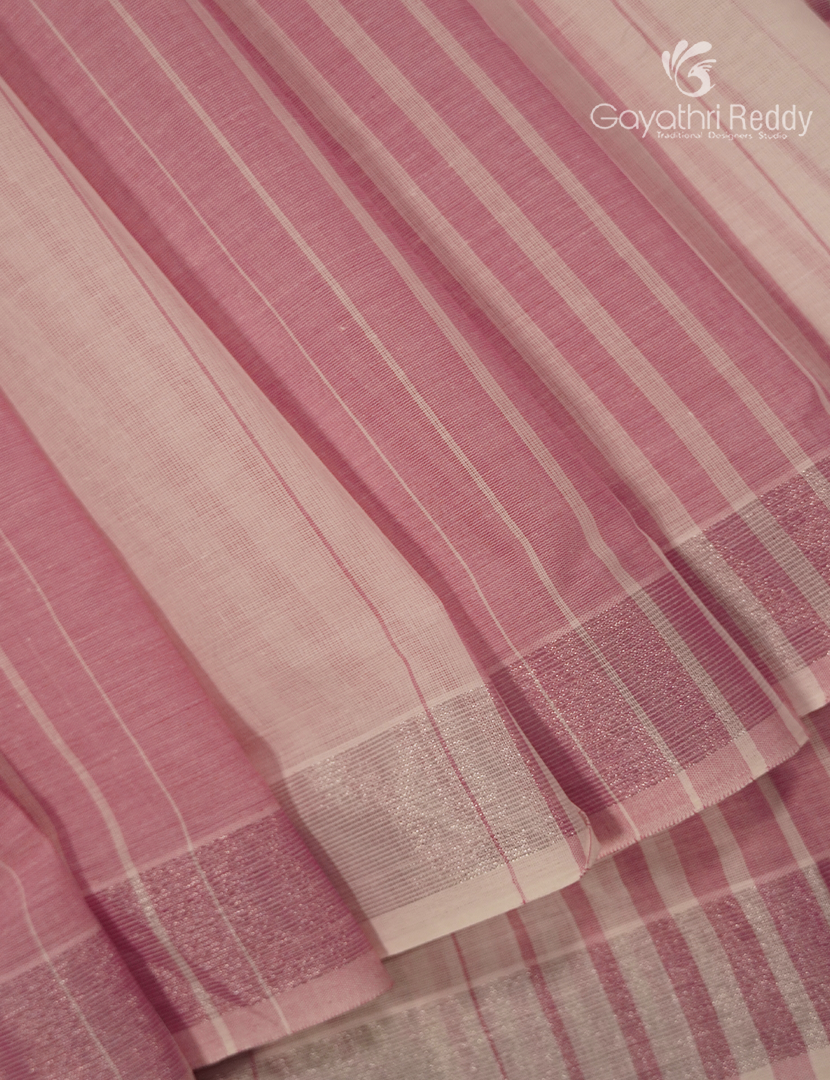 Pure Kanchi Cotton Saree in Cream and Baby Pink