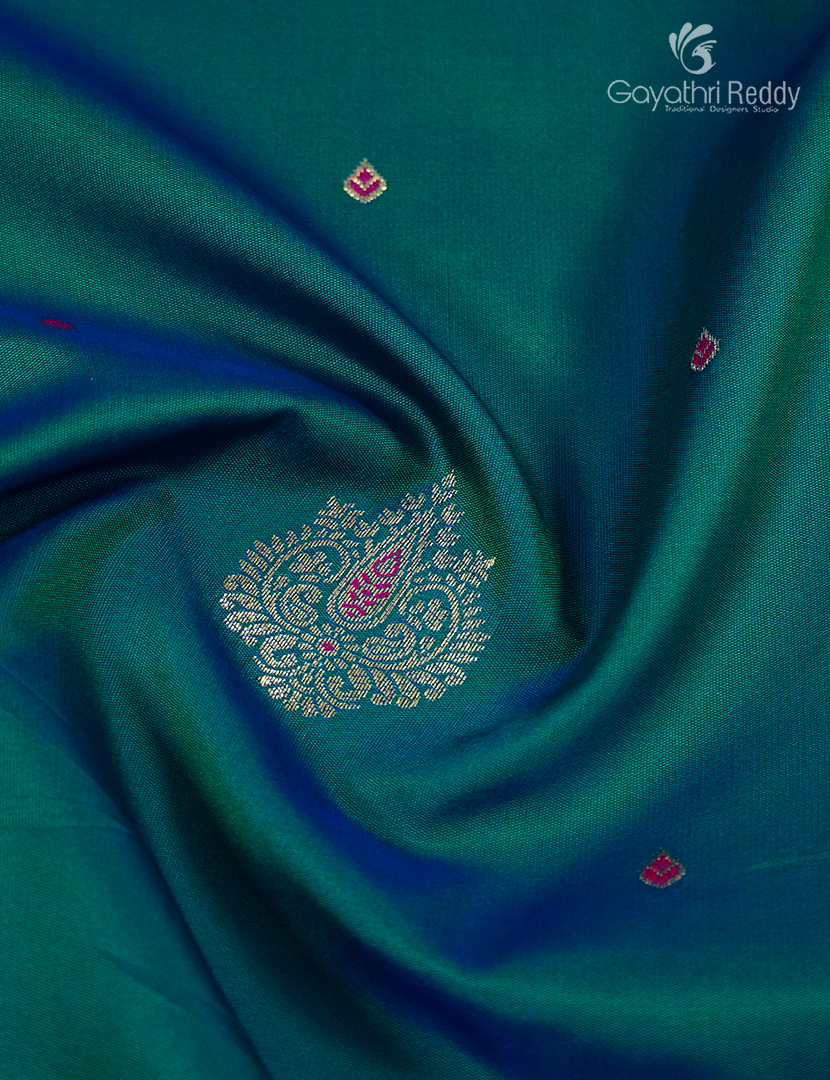 Semi Kanchipuram Silk Fancy Saree in Deep Rama Green and Magenta