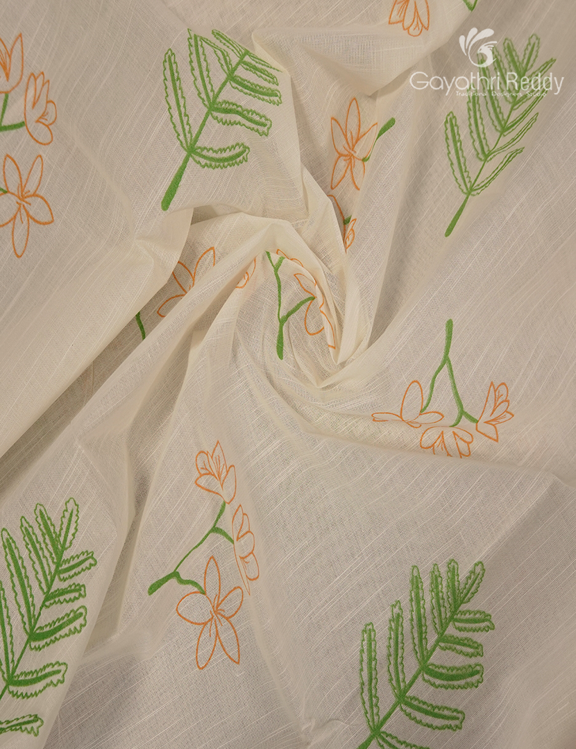 Pure Kanchi Cotton Printed Saree in Ivory and Grey