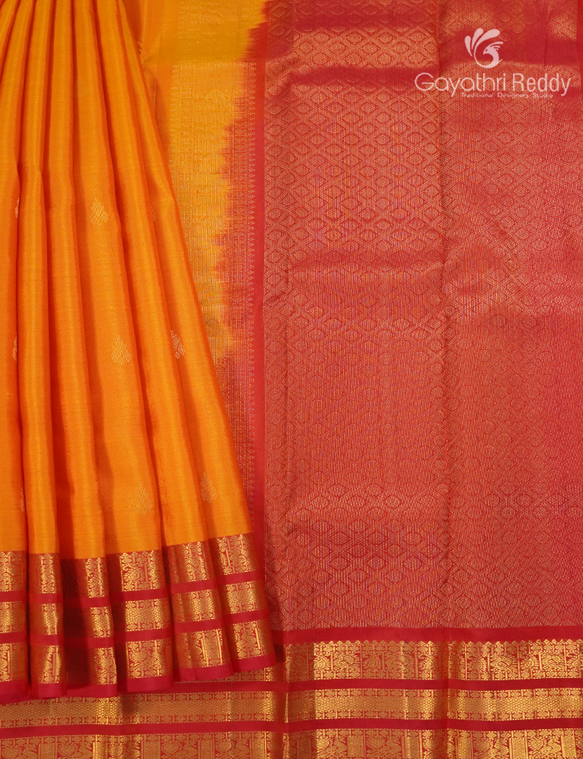 Pure Kanchipuram Silk Saree in Yellow and Red