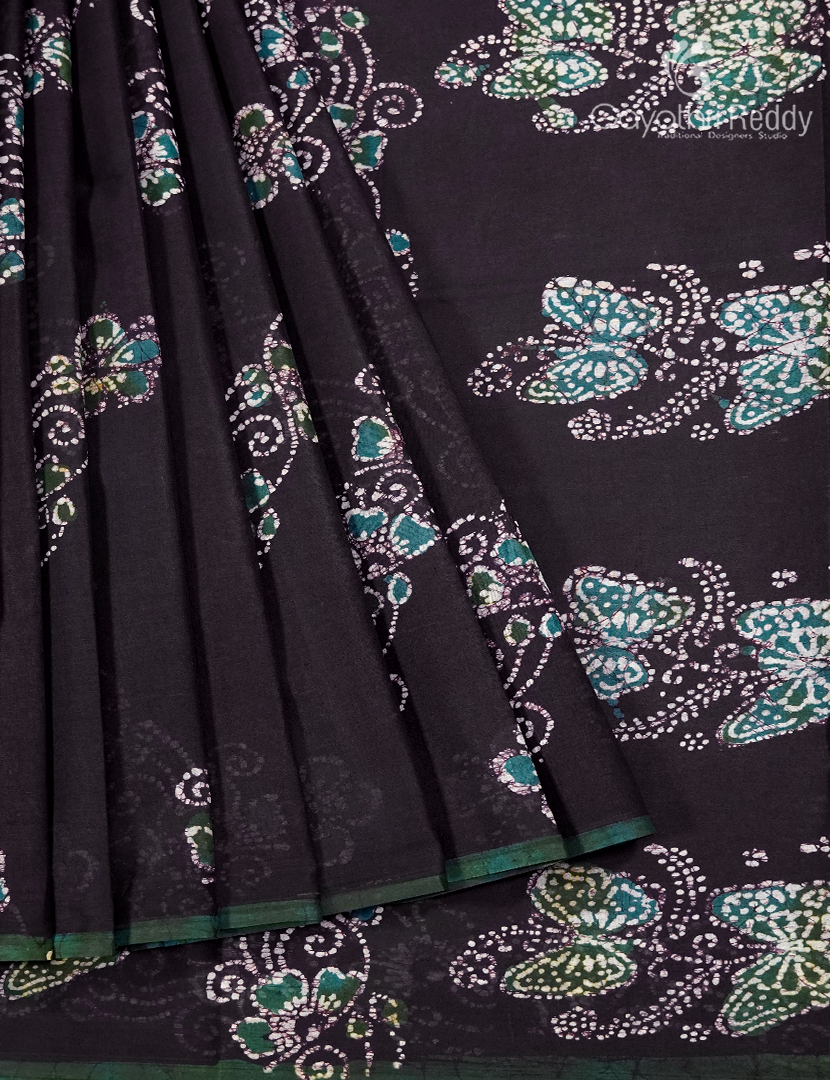 Cotton Batik Print Saree in Deep Snuff
