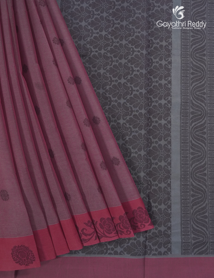 Pure Kanchi Cotton Saree in Onion Pink and Grey
