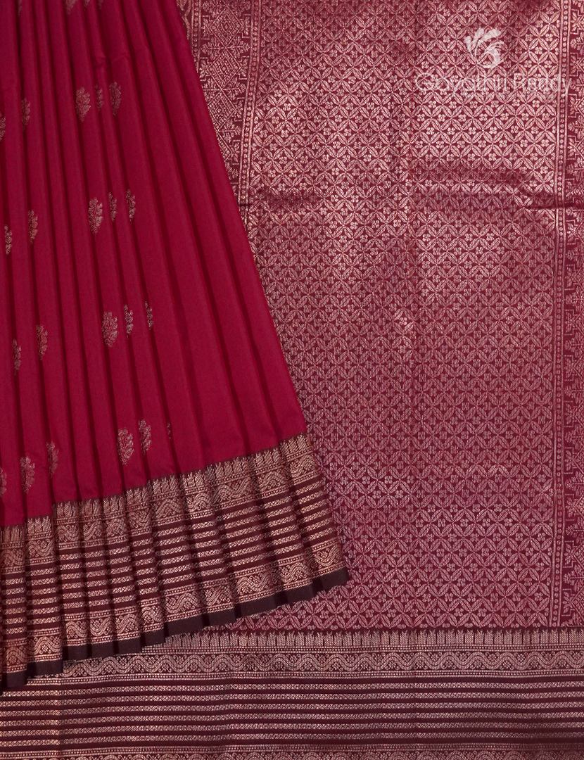 Semi Kanchipuram Art Silk Saree in Deep Berry Red