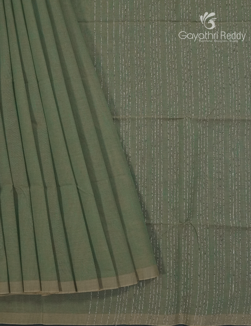Pure Handloom Cotton Saree in Olive Grey