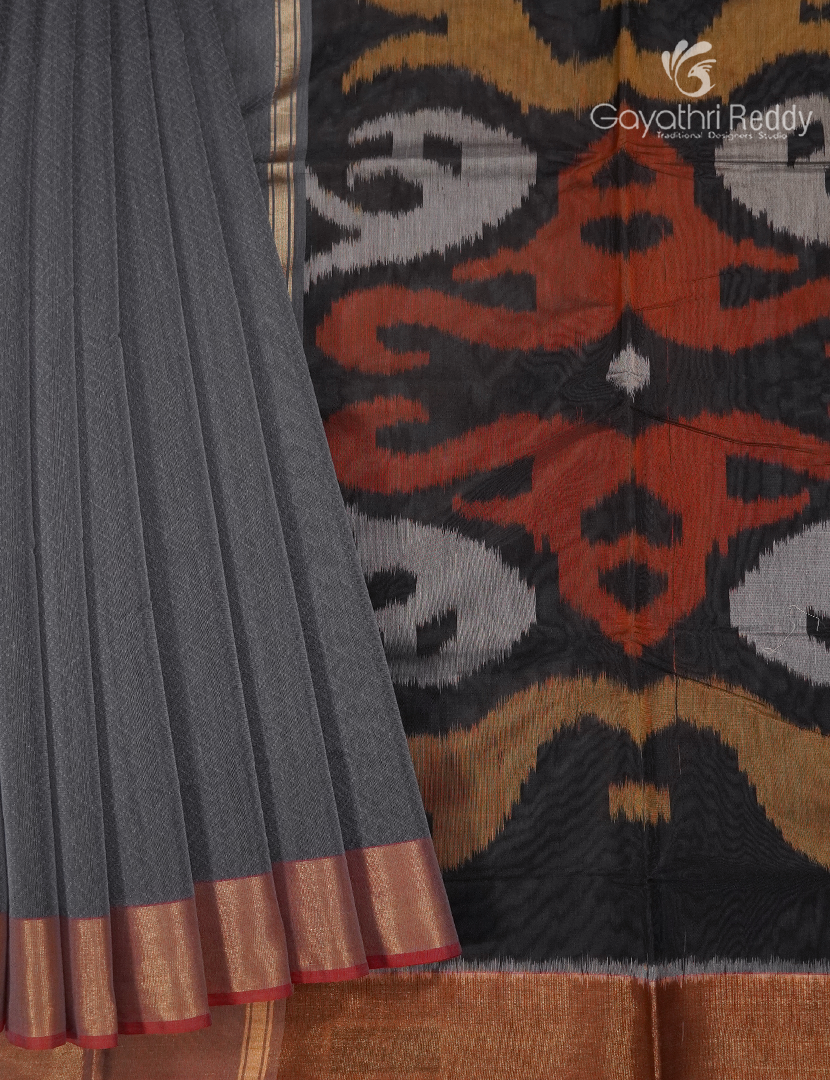 Semi Ikat Sico Saree in Grey