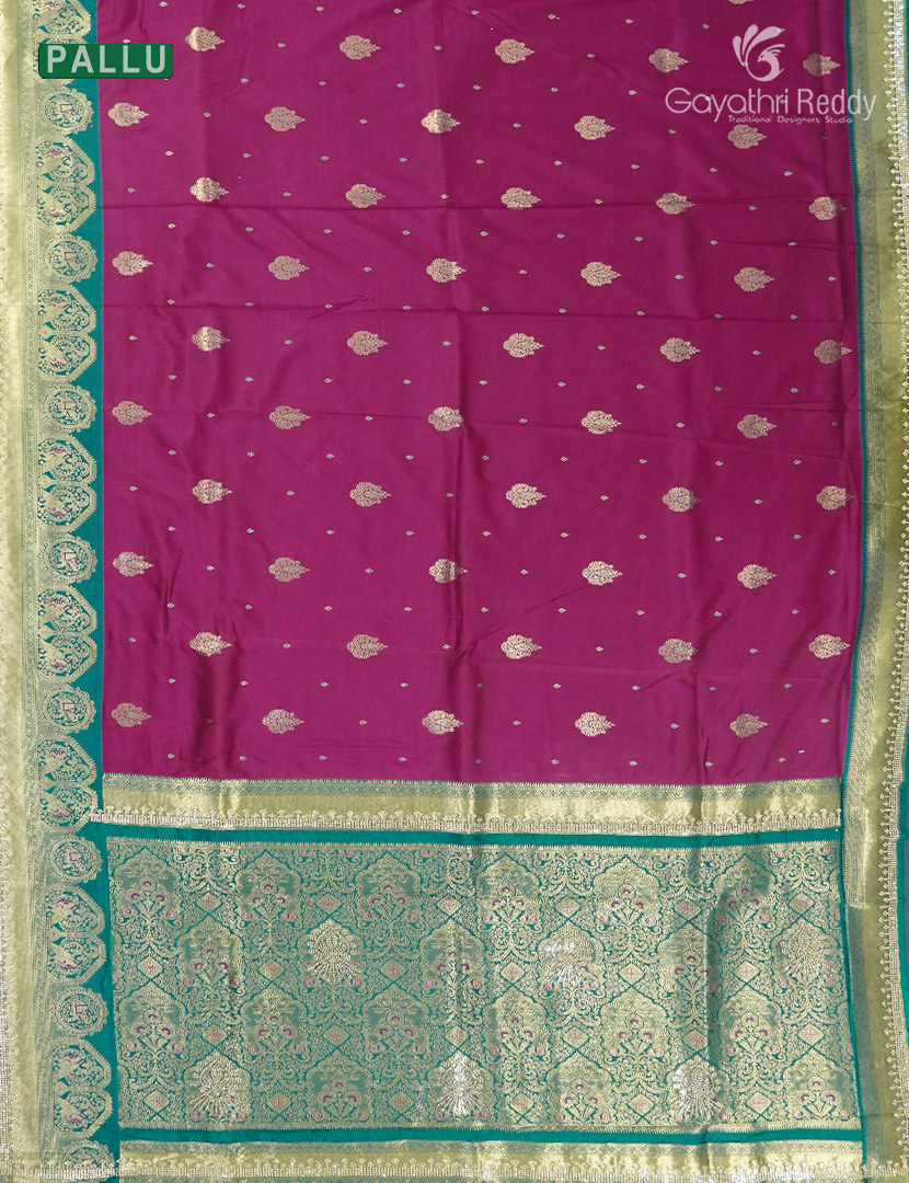 Semi Kanchipuram Silk Fancy Saree in Deep Magenta and Deep Rama Green