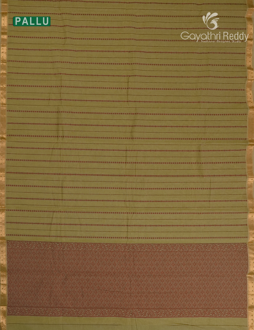 Pure Kanchi Cotton Saree in Mehendi Green
