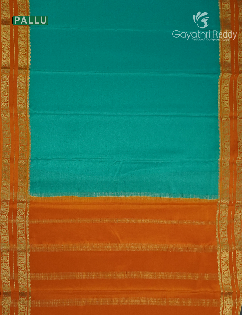 Pure Mysore Silk Saree in Sea Green and Orange