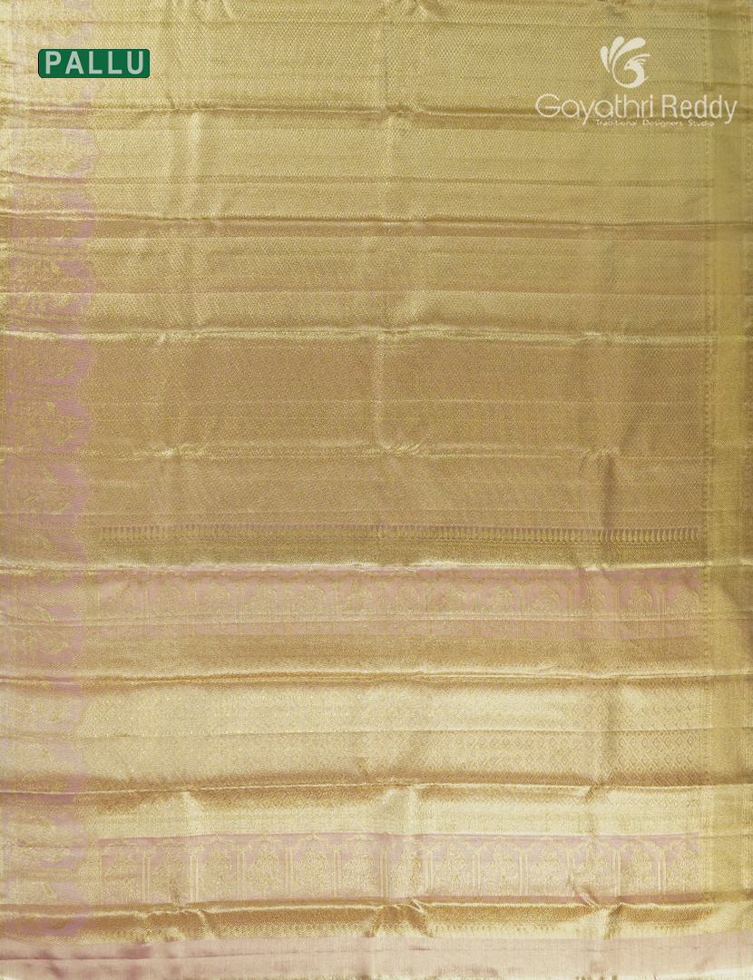 Pure Kanchipuram Silk Bridal Saree in Pastel gold and Powder Pink