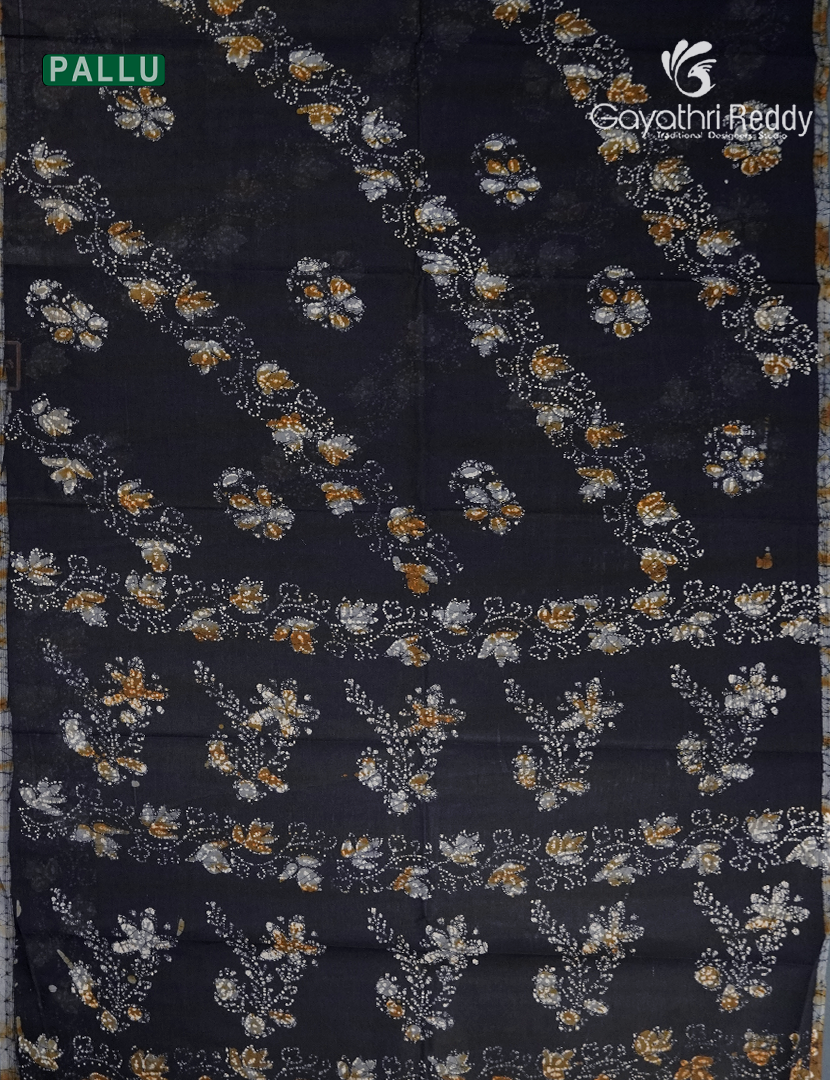 Cotton Batik Print Saree in Deep Navy Blue