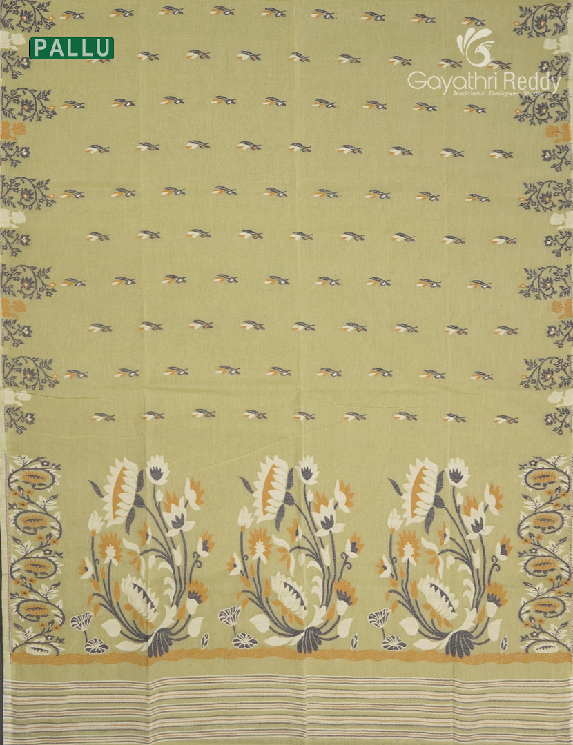 Jamdani Cotton Saree in Light Leaf Green