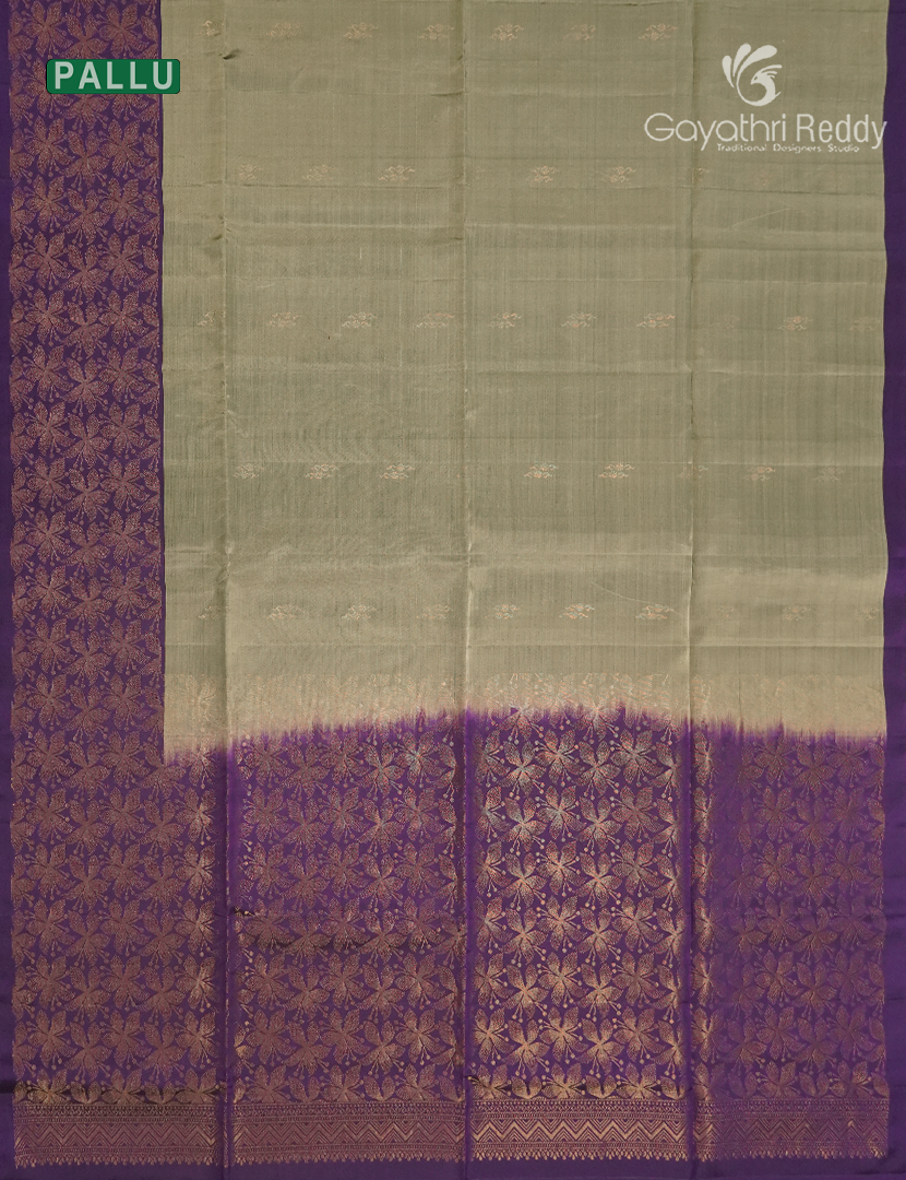 Pure Kanchipuram Soft Silk Saree in Olive and Deep Purple