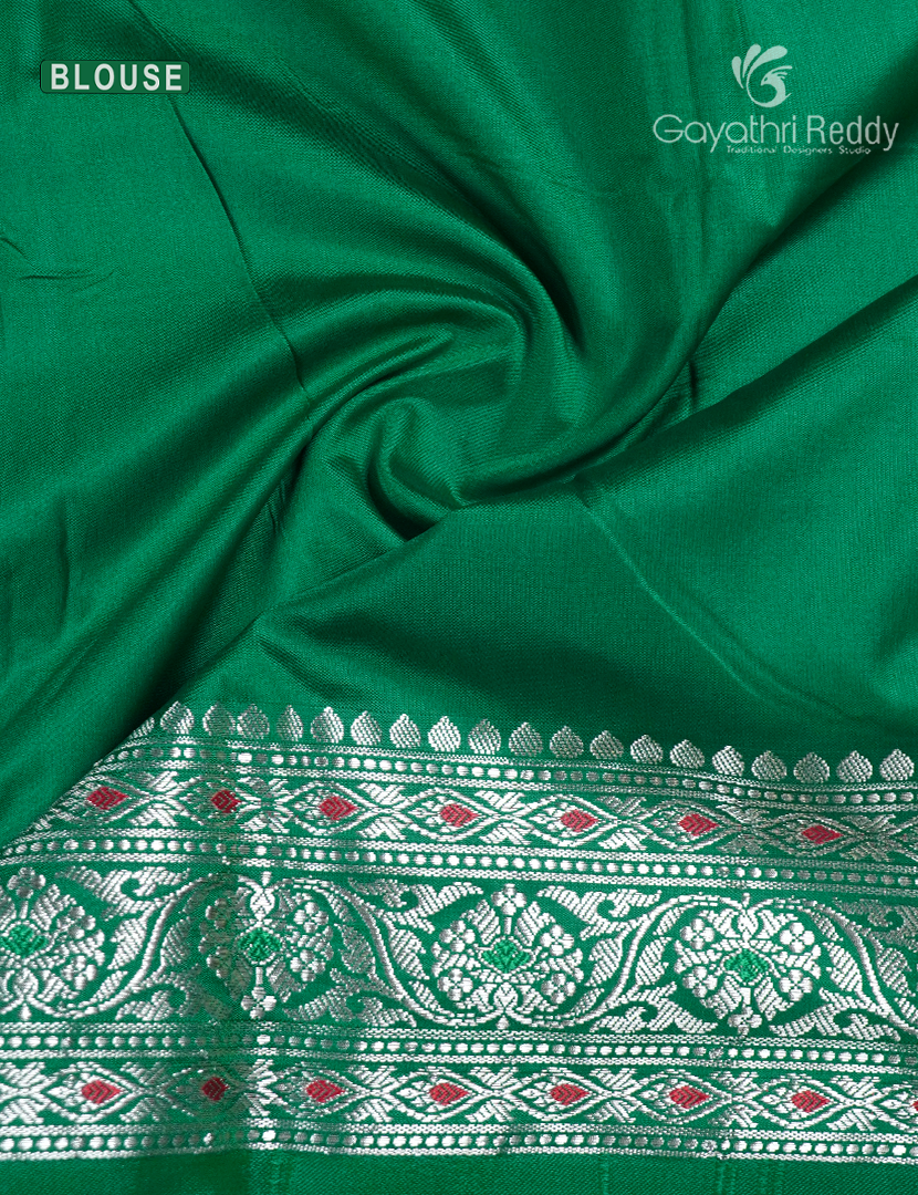 Semi Banaras Katan Silk Saree in Purple and Bottle Green