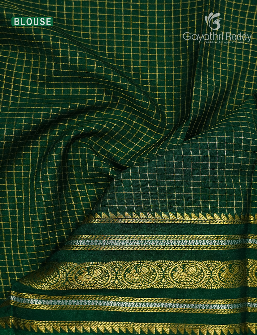 Semi Mysore Crepe Saree in Rani Pink and Bottle Green