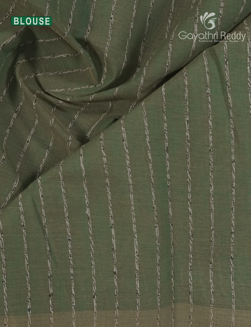 Pure Handloom Cotton Saree in Olive Grey