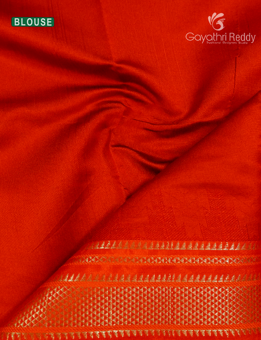 Semi Gadwal Saree in Mehendi Green and Orange