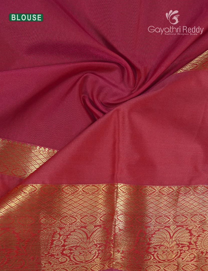 Semi Kanchipuram Silk Saree in Peach and Deep Brown