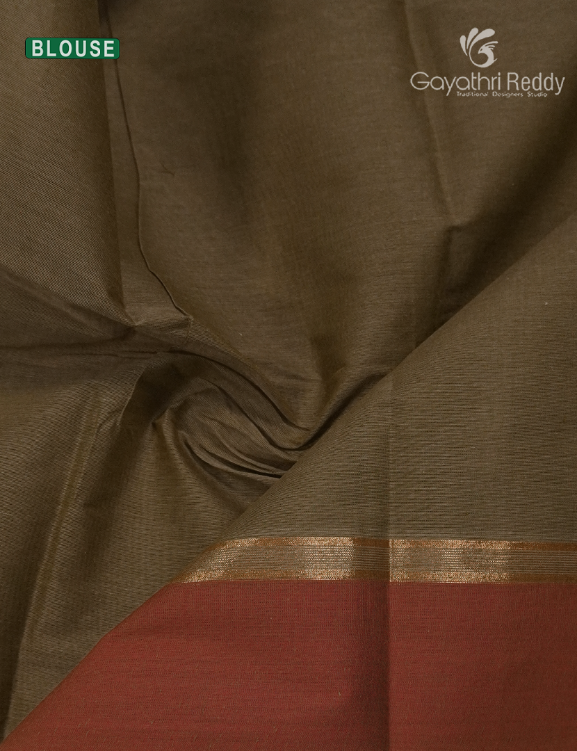 Pure Kanchi Cotton Saree in Deep Olive Grey