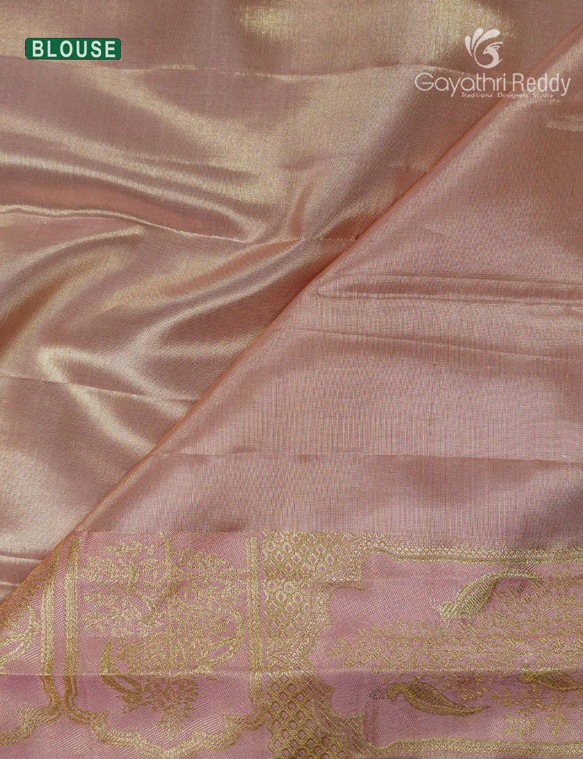 Pure Kanchipuram Silk Bridal Saree in Pastel gold and Powder Pink