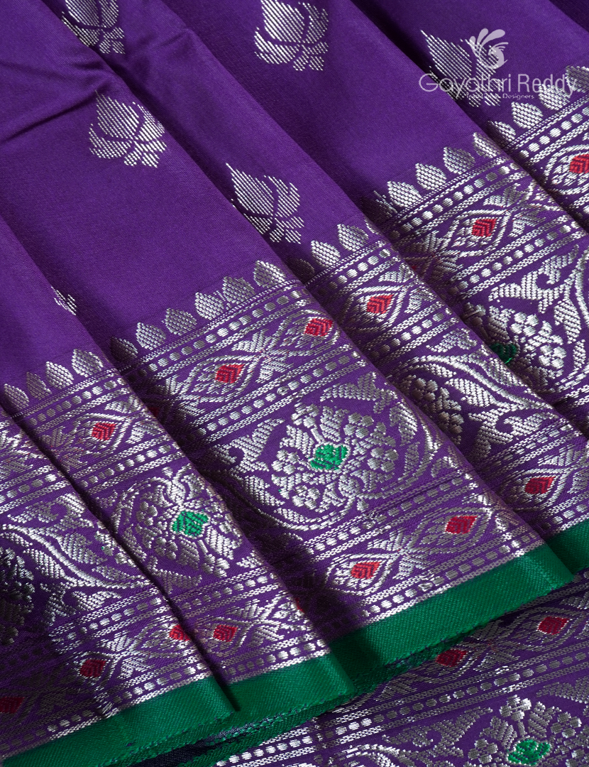 Semi Banaras Katan Silk Saree in Purple and Bottle Green