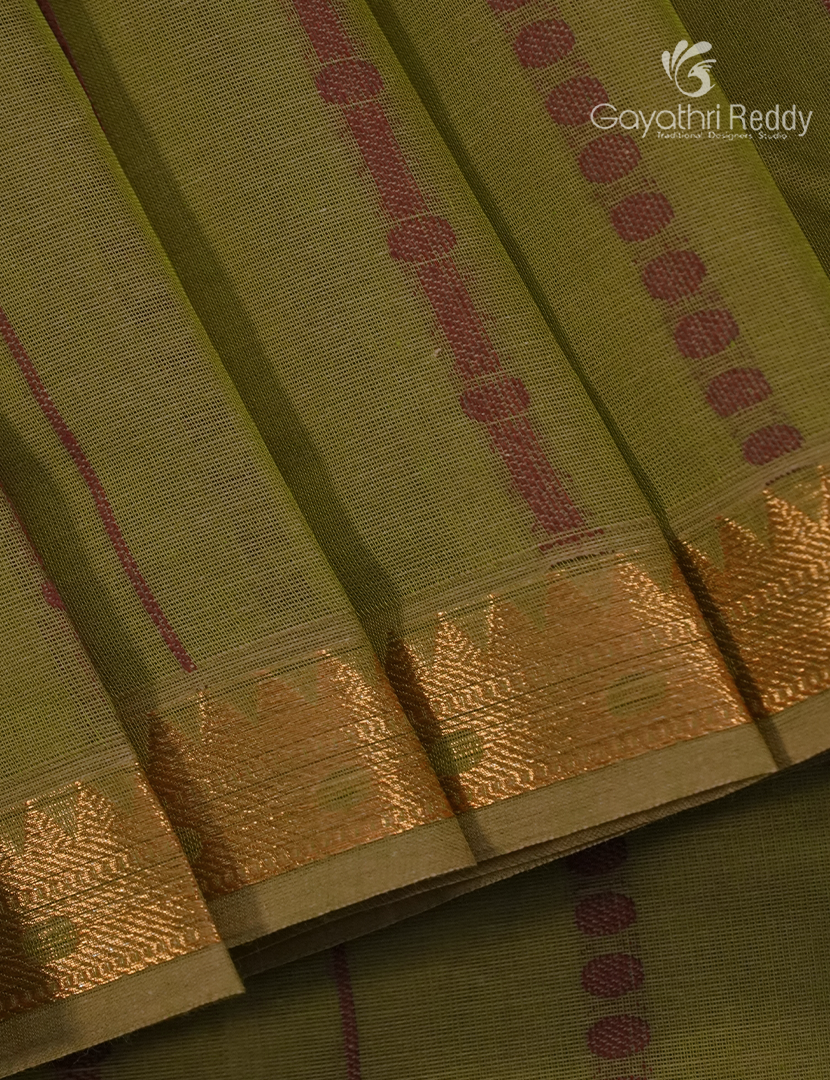 Pure Kanchi Cotton Saree in Mehendi Green
