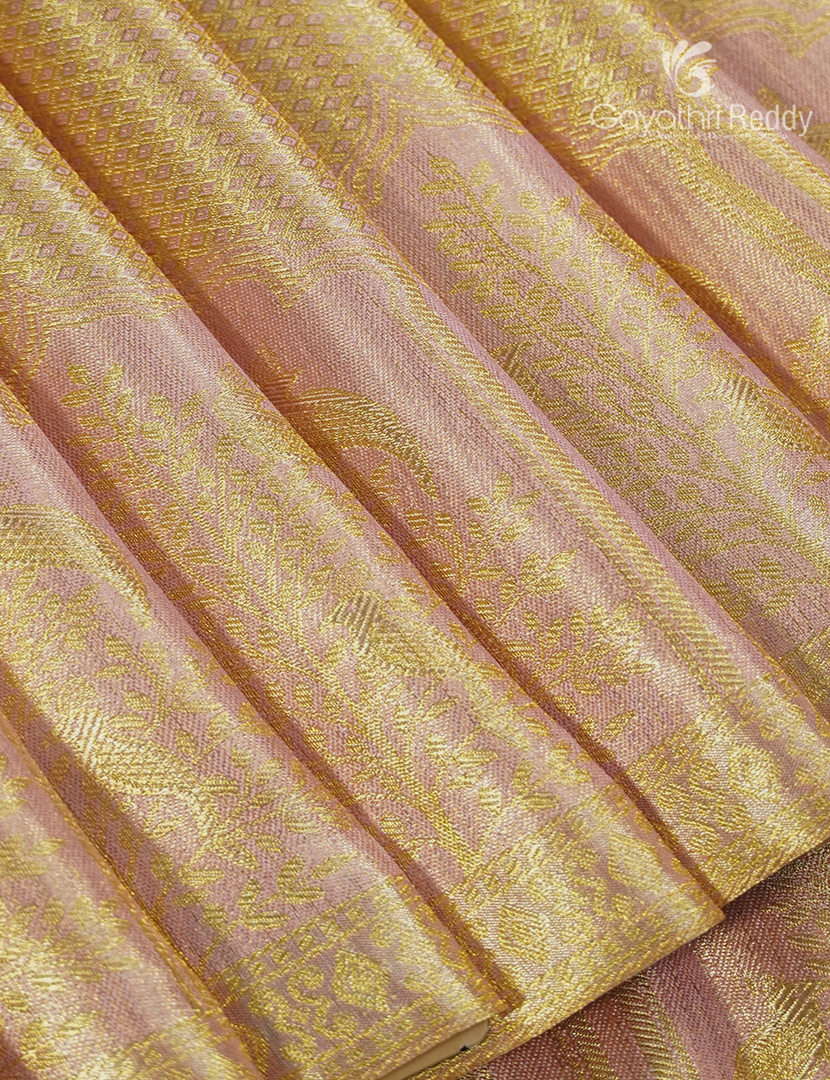 Pure Kanchipuram Silk Bridal Saree in Pastel gold and Powder Pink