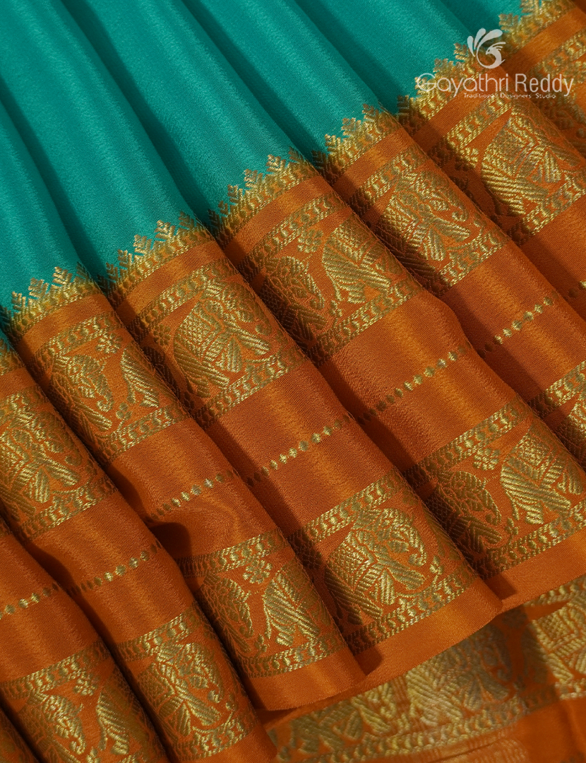 Pure Mysore Silk Saree in Sea Green and Orange