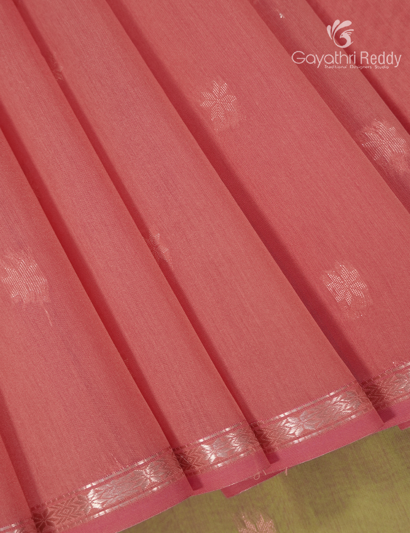 Kanchipuram Sico Saree in Peach and Khakhi Green