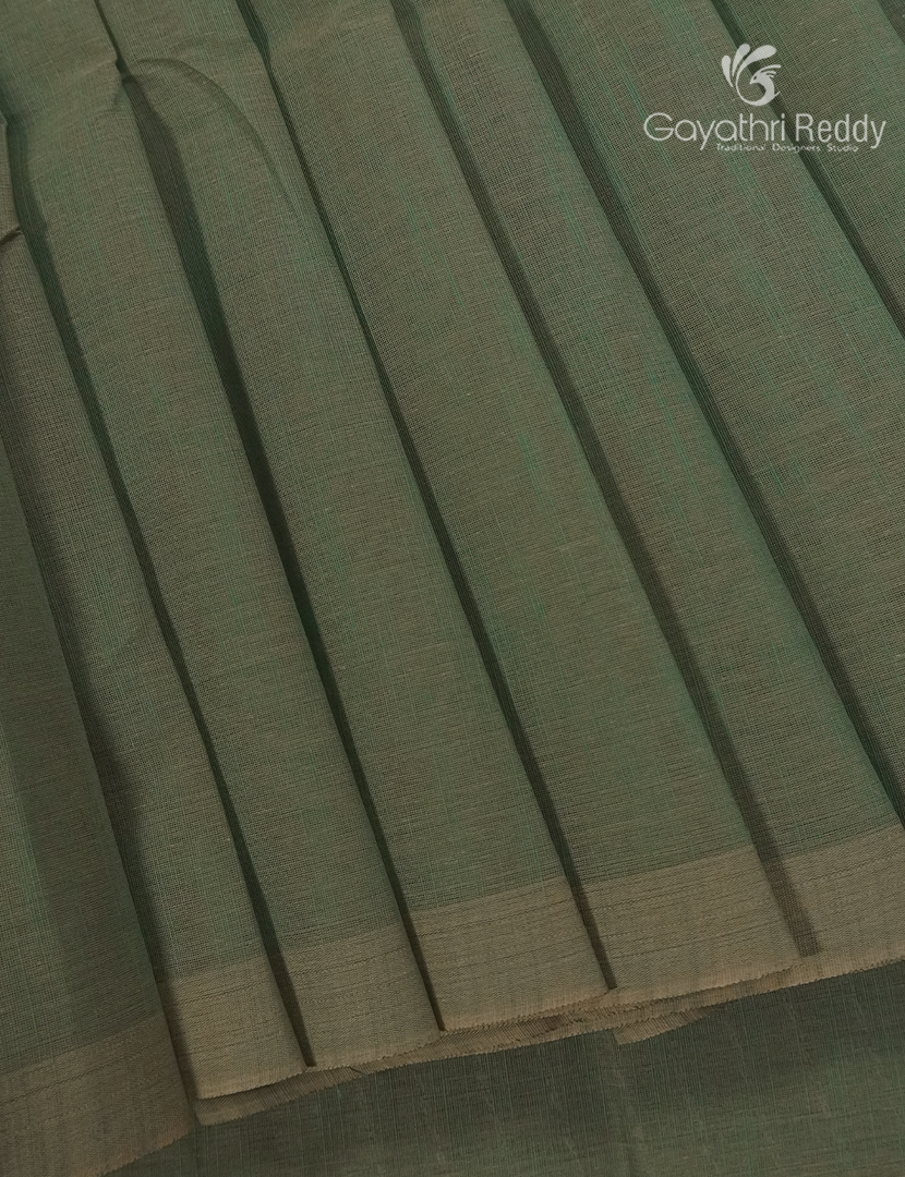 Pure Handloom Cotton Saree in Olive Grey