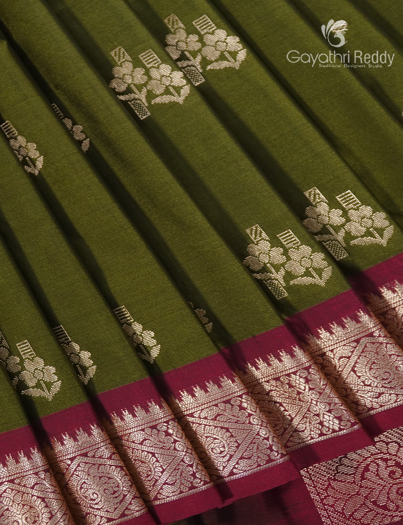 Soft Silk Saree in Deep Olive Green and Deep Magenta