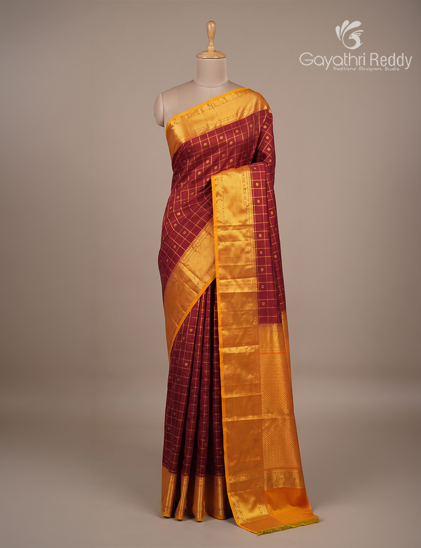 Pure Gadwal Silk Saree in Maroon Red and Orange
