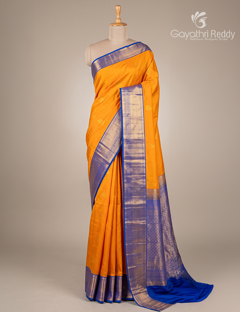 Semi Kanchipuram Silk Saree in Orange and Deep Violet