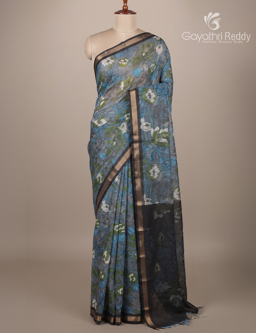 Premium Quality Cotton Kota Saree in Concrete Grey and Black