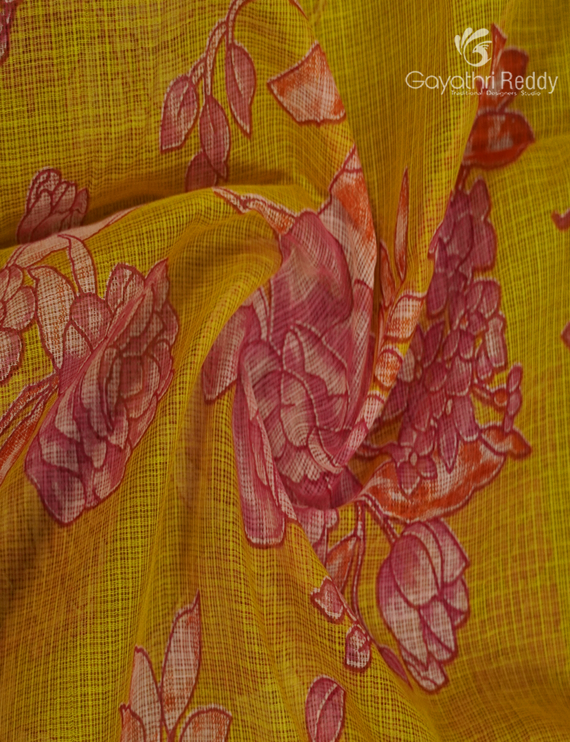 Premium Quality Cotton Kota Saree in Yellow and Red